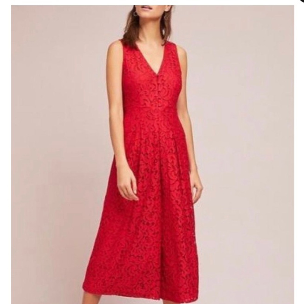Anthropologie Red Lace Jumpsuit